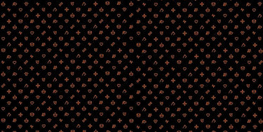 Black background with small orange icons and symbols